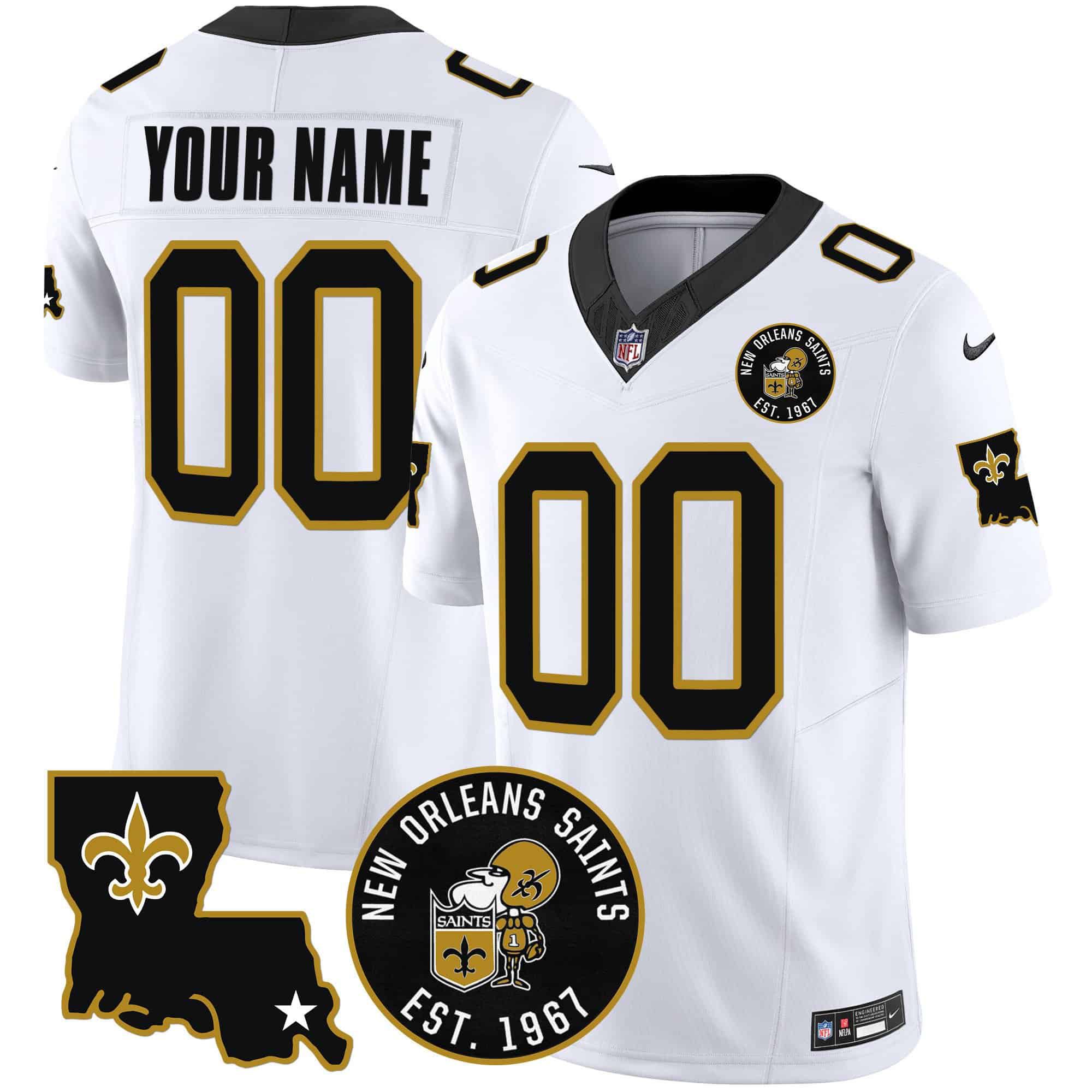 Men New Orleans Saints White 2024 Nike 1967 Patch Vapor Custom NFL Jersey
